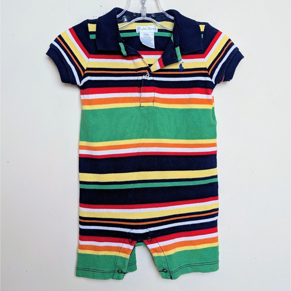 Polo Ralph Lauren Striped Shortall One Piece Summer Romper Baby 9 Months